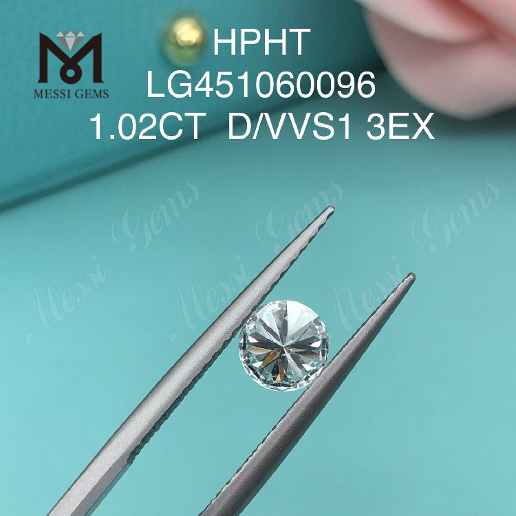 1.02 carati D VVS1 Round EX Cut Grade diamante coltivato in laboratorio HPHT
