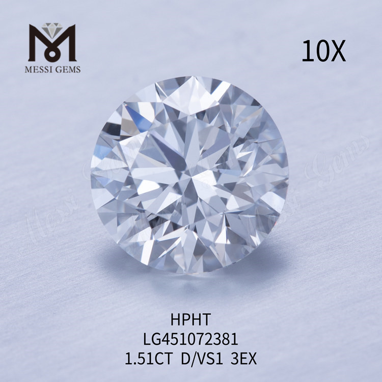 Diamante coltivato in laboratorio da 1,51 ct D VS1 RD EX Cut Grade HPHT