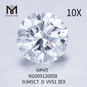 Diamante da laboratorio sciolto rotondo da 0,845 ct VVS1 3EX D