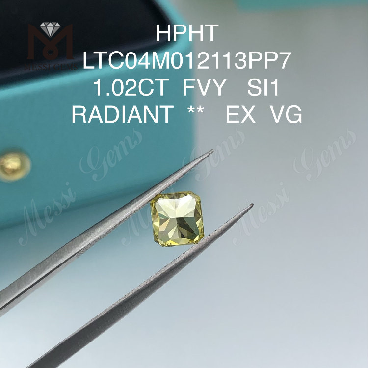 Diamanti da laboratorio gialli Fancy Vivid taglio radiante 1,02 ct SI1 