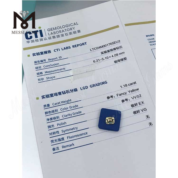 Diamanti da laboratorio gialli fantasia smeraldo 1,18 ct VVS2 