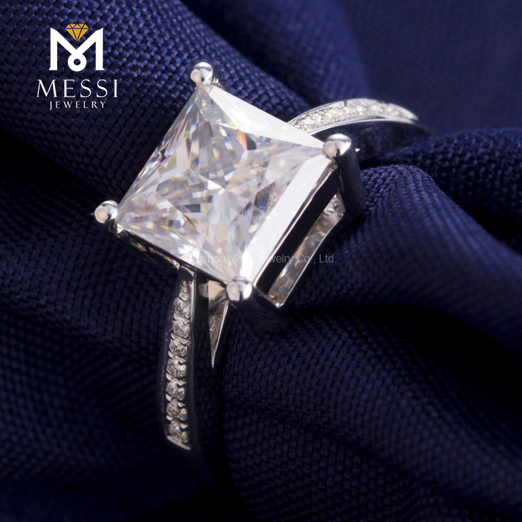 anello di diamanti moissanite Anello in oro bianco 14k 18k con taglio principessa quadrato per anello da donna con gioielli da donna