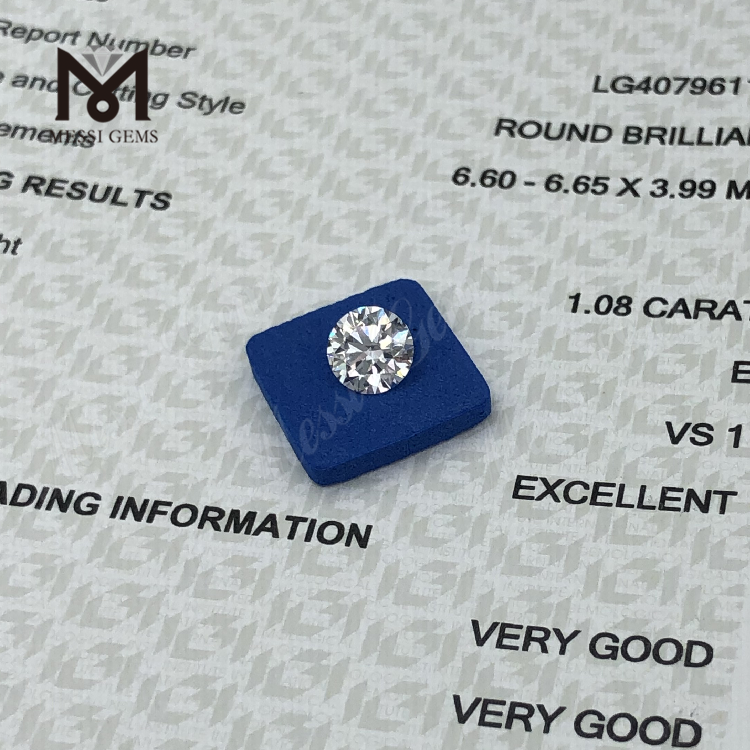 1.08CT E/VS1 rotondo IGI diamante coltivato in laboratorio Diamante da laboratorio da 1ct in vendita