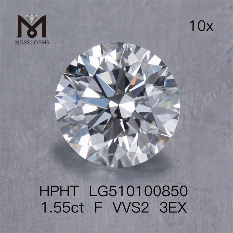 1.55ct F vvs diamante da laboratorio sciolto rotondo 3EX diamante da laboratorio HPHT prezzo all'ingrosso