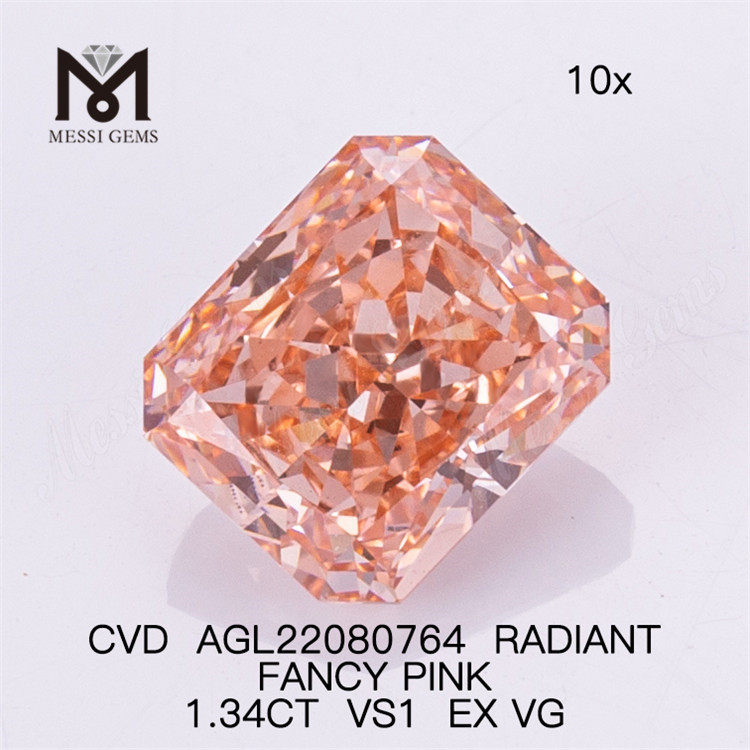 1.34CT RADIANT Cut FANCY PINK VS1 EX VG Diamante da laboratorio CVD AGL22080764 