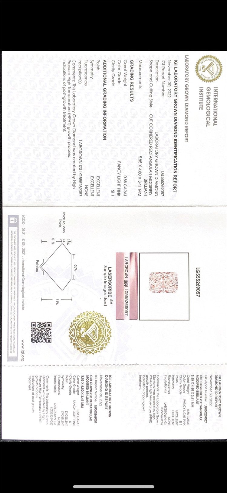 Produttore di diamanti coltivati ​​in laboratorio rosa da 0,88 carati 