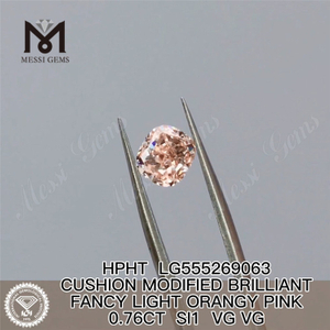 0.76CT CUSHION CUT FANCY LIGHT ORANGY ROSA SI1 VG VG diamante coltivato in laboratorio HPHT LG555269063