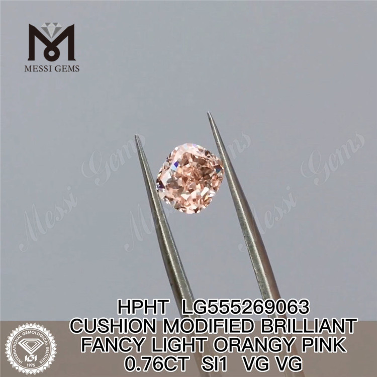 0.76CT CUSHION CUT FANCY LIGHT ORANGY ROSA SI1 VG VG diamante coltivato in laboratorio HPHT LG555269063