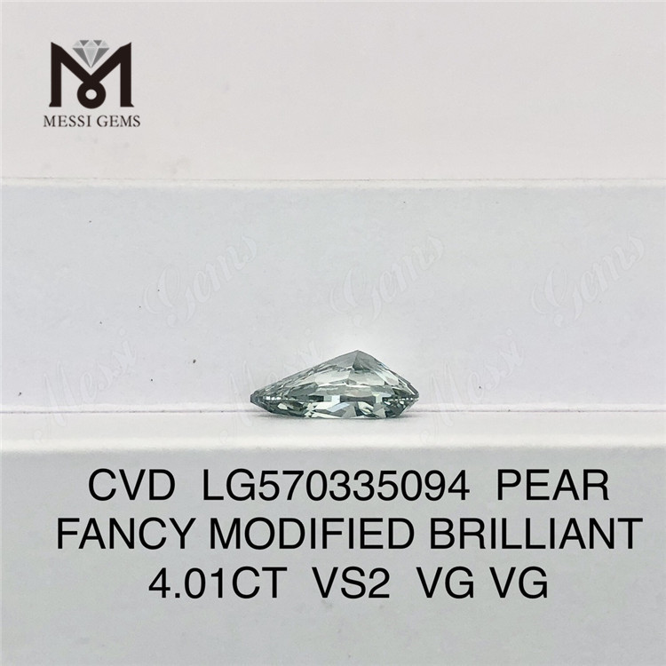 4.01CT PERA FANCY INTENSO VERDE GRIGIO VS2 VG VG diamante coltivato in laboratorio CVD LG570335094