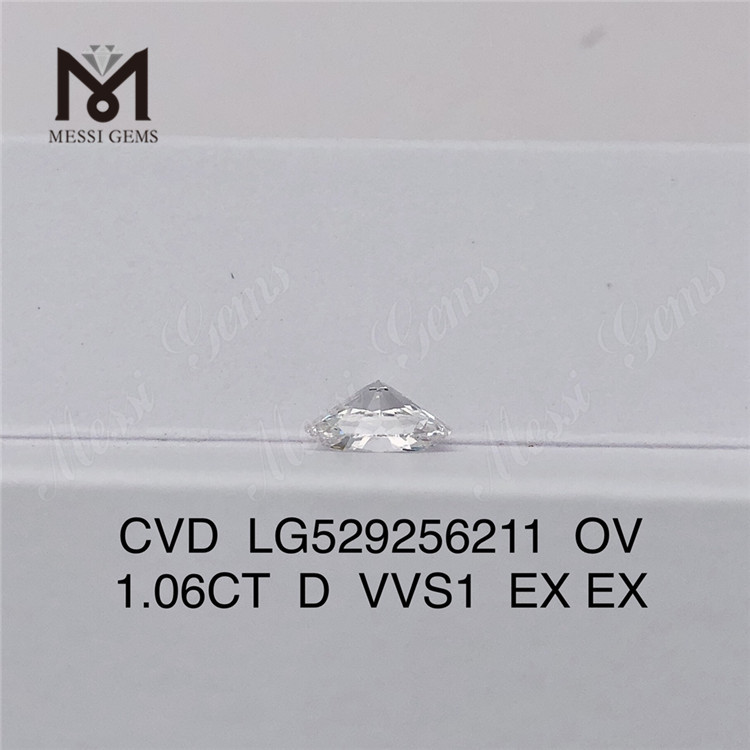 1.06ct D VVS1 EX EX OVAL Diamante sintetico CVD