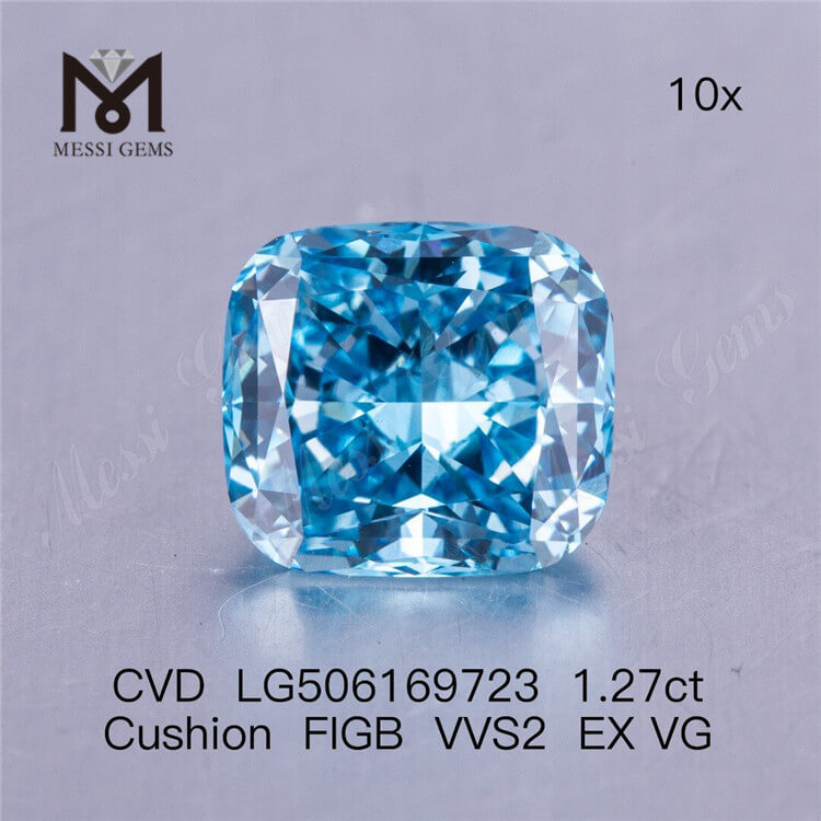 Diamante blu da 1,27 carati FIG taglio a cuscino VVS creato in laboratorio da 6,55 x 5,93 x 3,97 mm