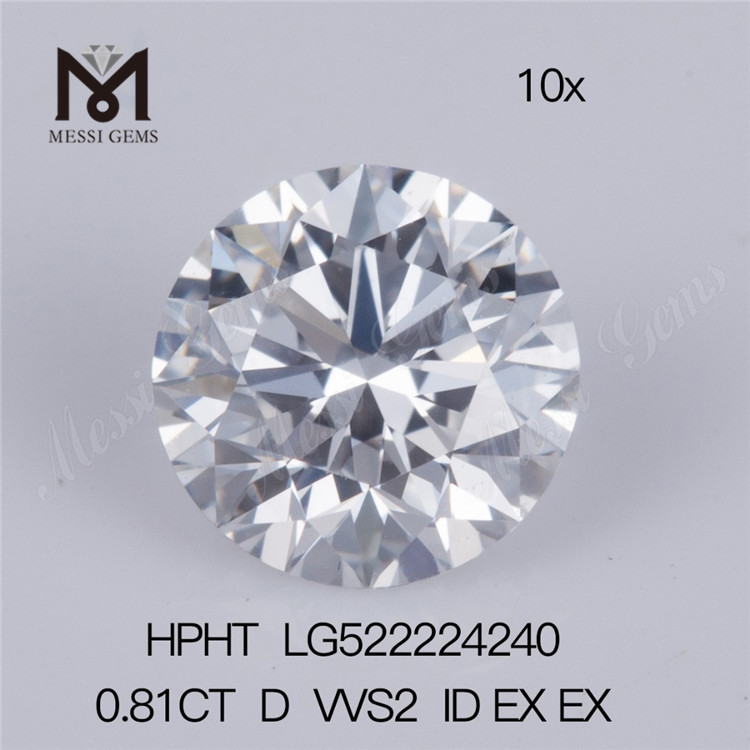 0,81 ct D VVS2 ID EX EX HPHT Diamante taglio brillante rotondo coltivato in laboratorio Prezzo di fabbrica