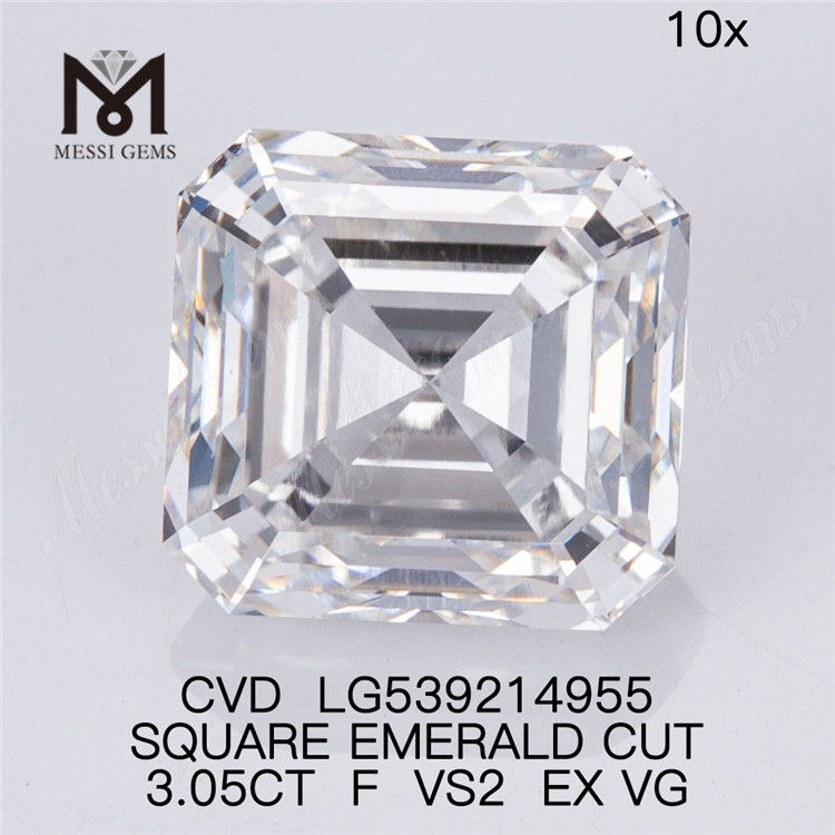 3,05 ct F vs2 diamante da laboratorio sciolto economico taglio asscher diamante coltivato in laboratorio