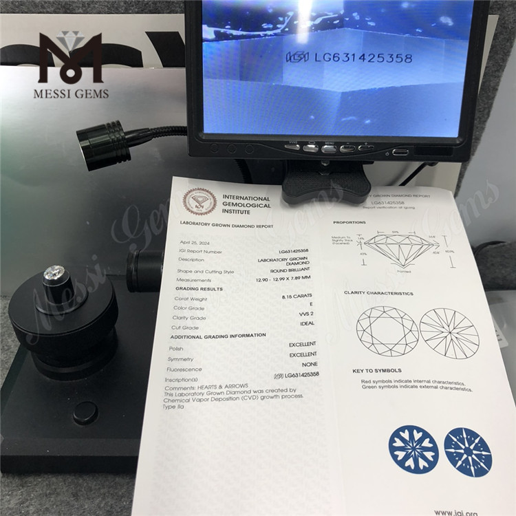 8.15CT E VVS2 ID diamanti lavorati sfusi CVD LG631425358丨Messigems