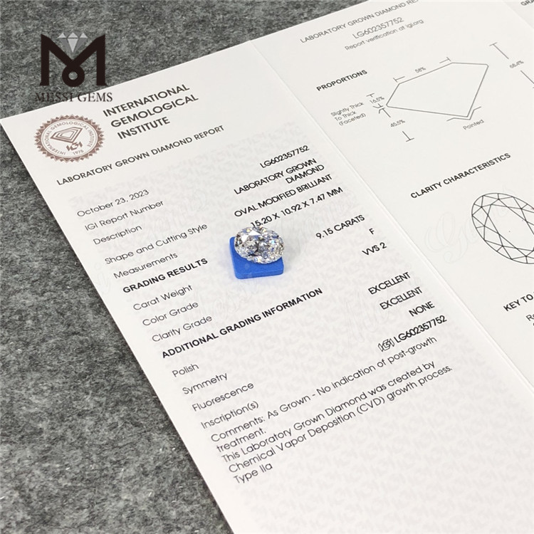 9.15CT F VVS2 EX EX diamanti creati in laboratorio cvd OV LG602357752