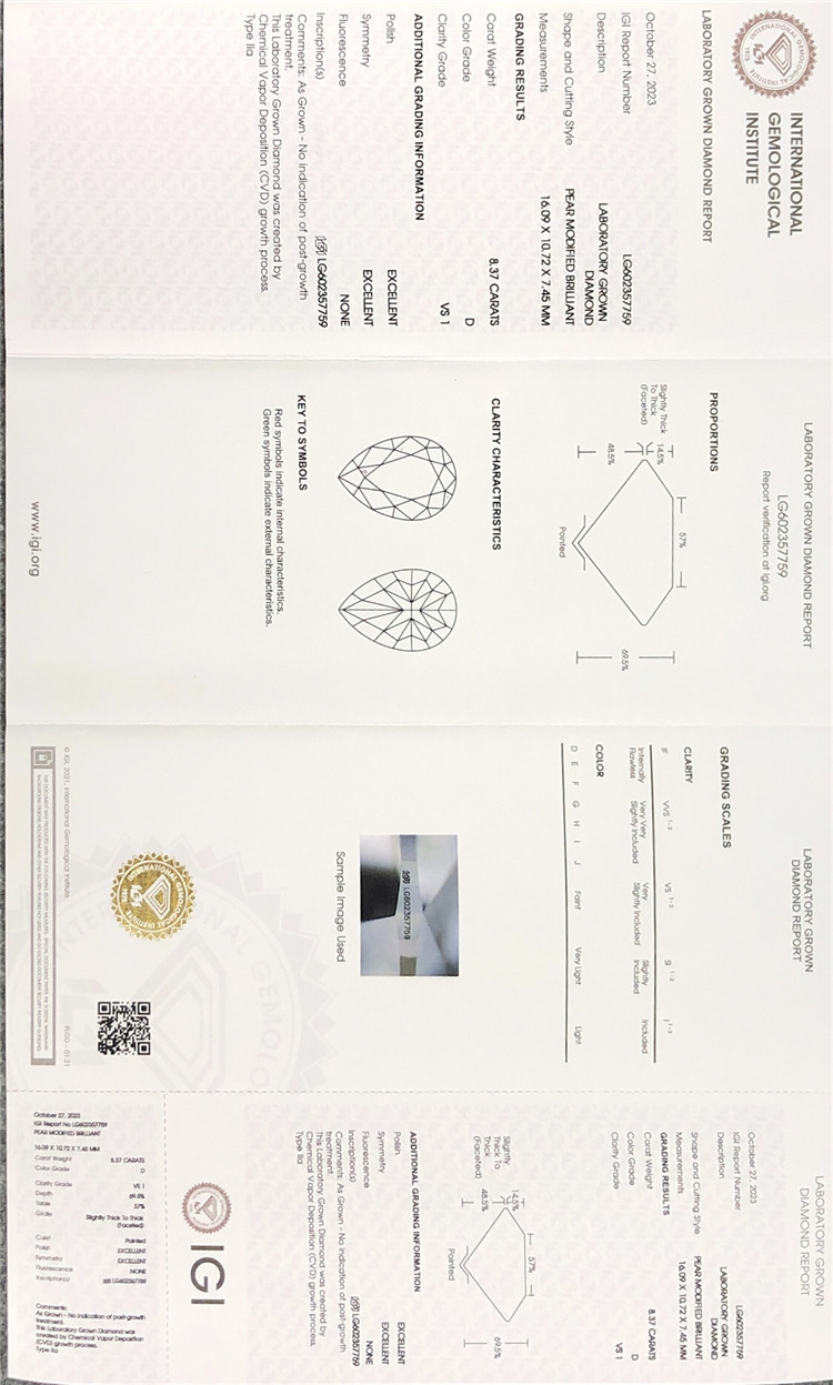 Certificato di diamante CVD da 8 ct