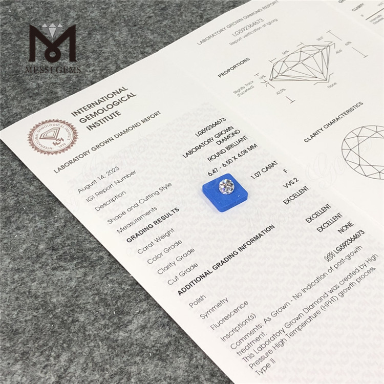 Diamanti HPHT coltivati ​​in laboratorio F VVS2 3EX da 1,07 CT LG592364673