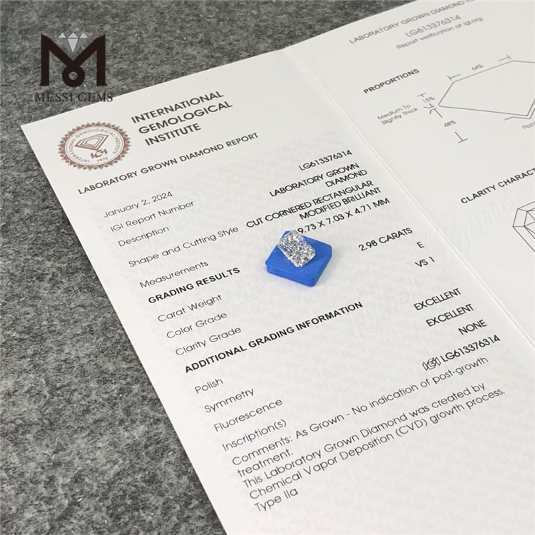 2,98CT TAGLIO RETTANGOLARE E VS1 CVD LG613376314