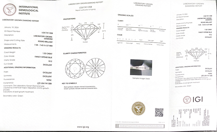 Diamanti coltivati ​​in laboratorio certificati vs2