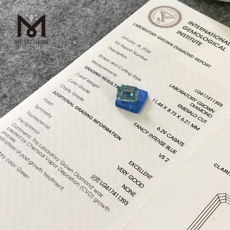Diamante CVD coltivato in laboratorio EM VS2 FANCY INTENSE BLUE da 6,29 CT丨Messigems CVD LG617411393