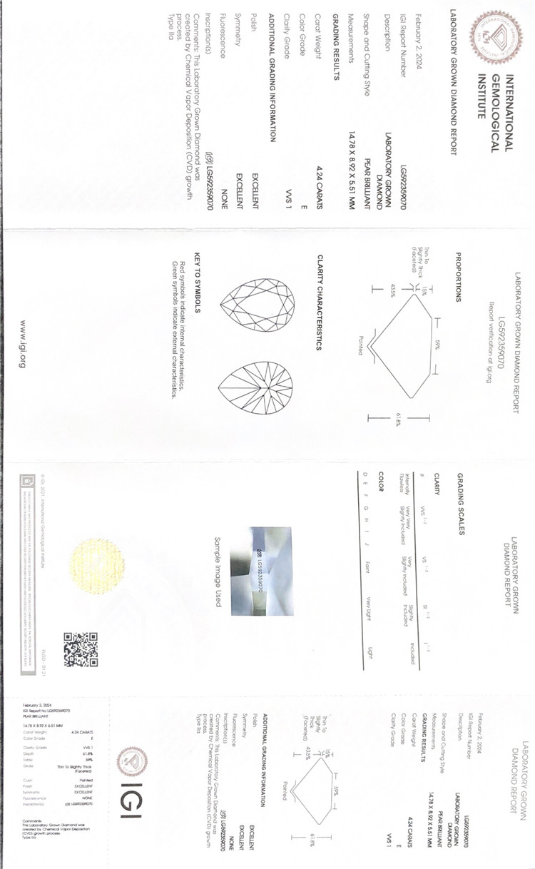 Diamante creato in laboratorio da una pera da 4 ct