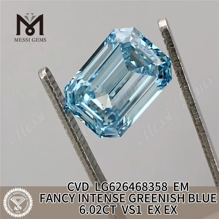 Diamanti coltivati ​​in laboratorio con taglio smeraldo blu da 6,02 CT VS1 CVD LG626468358丨Messigems 