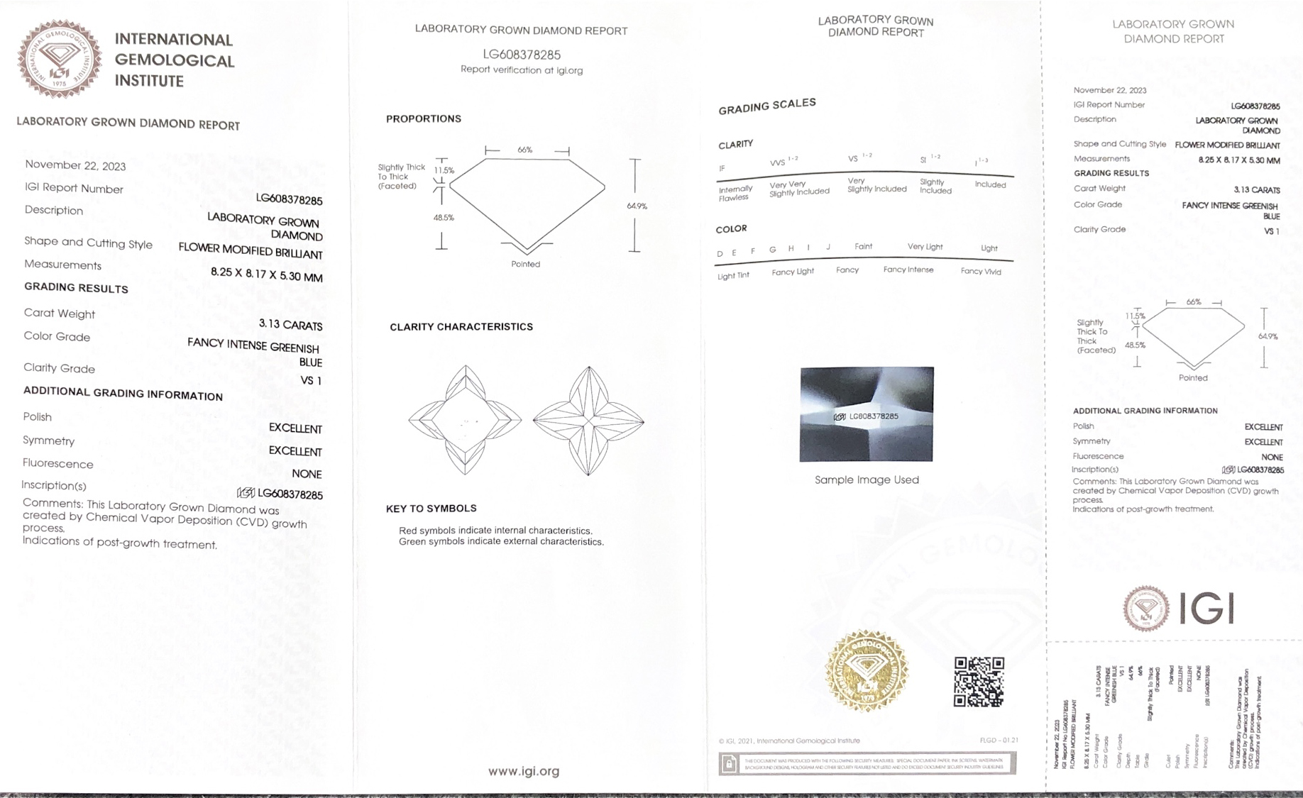 3.13ct VS1 Blue Flower Lab Fatto Diamante CVD LG608378285