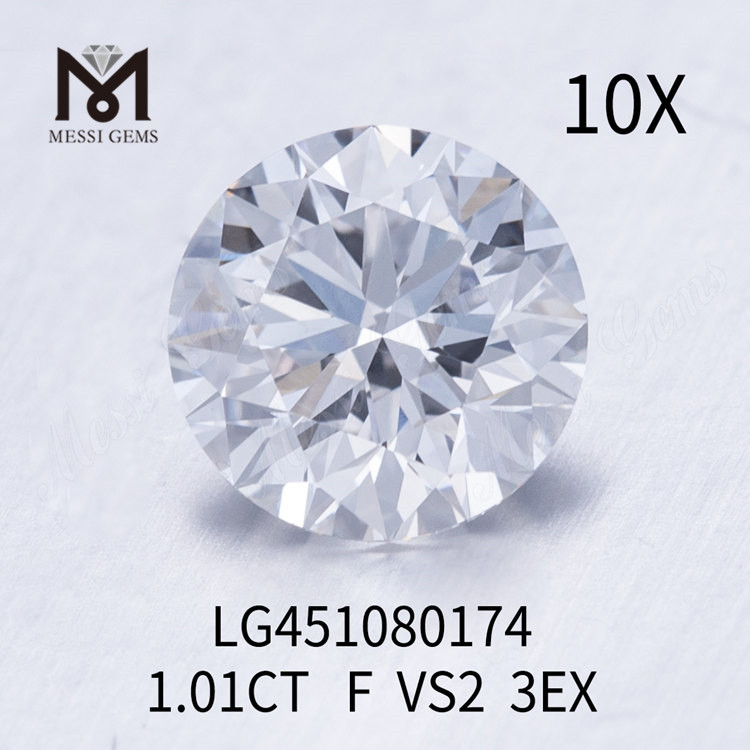 Diamante coltivato in laboratorio da 1,01 ct F VS2 RD 3EX Cut Grade