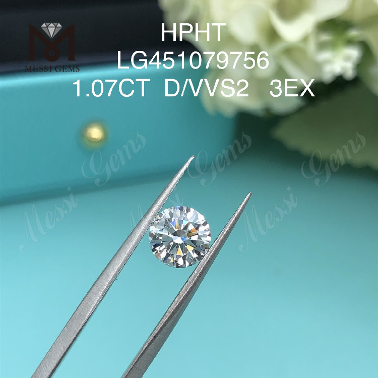 1.07ct D VVS2 RD laboratorio creato diamante HTHP