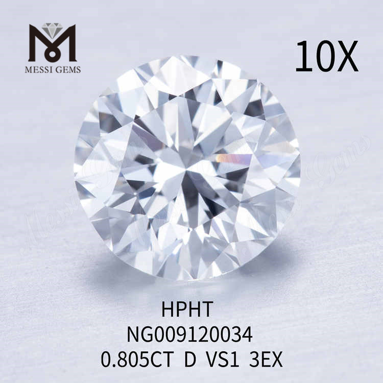 Diamante da laboratorio rotondo sciolto 0,805 carati D/VS1 3EX
