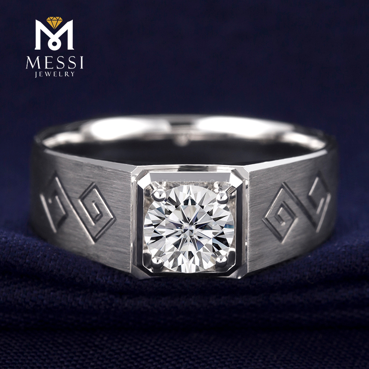 Anello da uomo fashion moissanite in oro bianco 1 carato