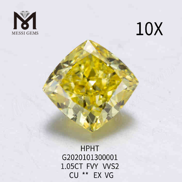 1.05ct FVY Diamante coltivato in laboratorio con taglio a cuscino VVS2