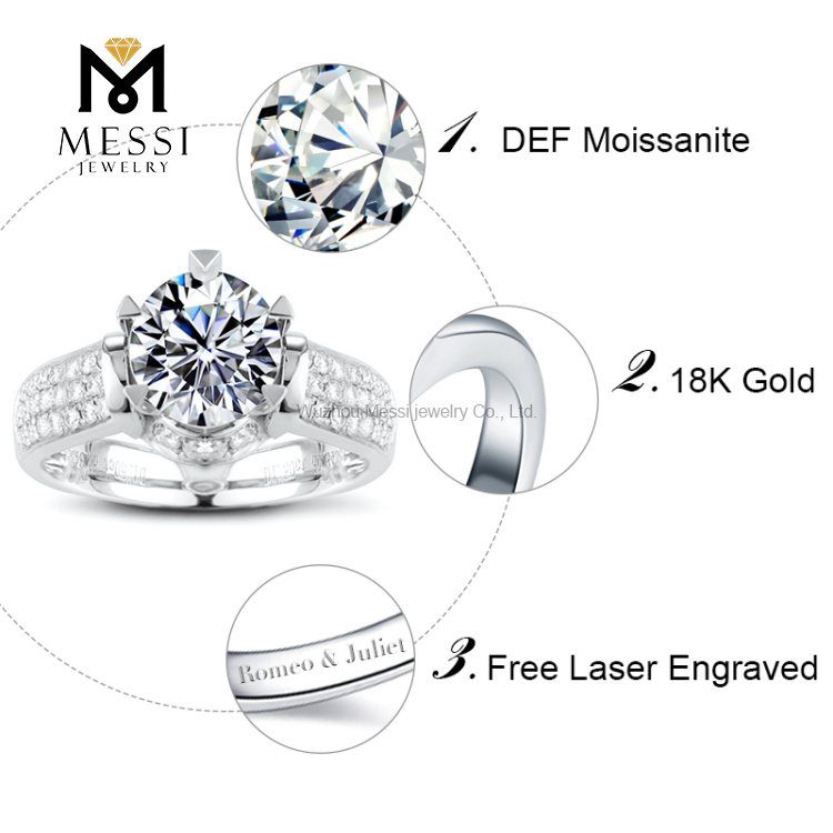 Anelli di diamanti Moissanite con sei artigli Anello di gioielli in oro bianco 18 carati per uomini e donne Matrimonio di fidanzamento