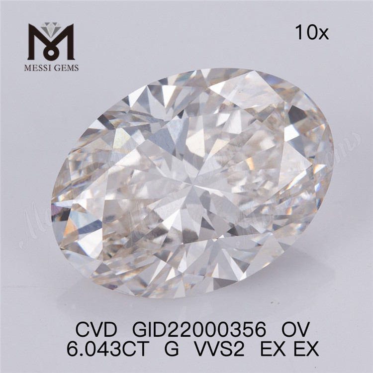6.043ct G vvs diamante da laboratorio sciolto prezzo all'ingrosso forma ovale più grande diamante sintetico IGI