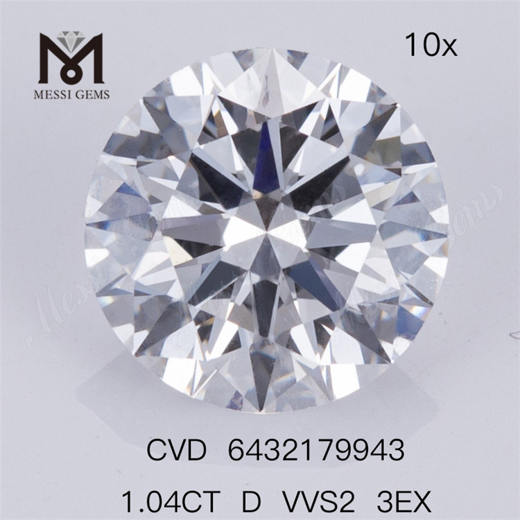 1.04CT D VVS2 3EX diamante tondo coltivato in laboratorio CVD IGI