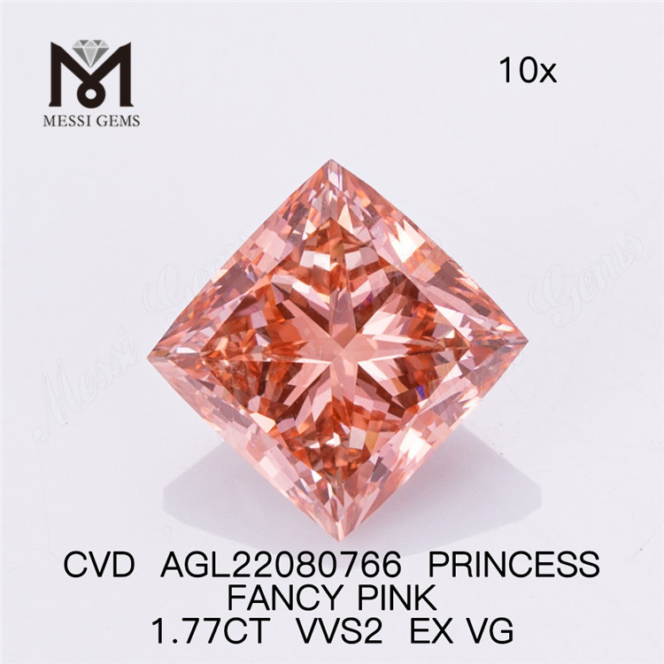 1.77CT CVD PRINCESS FANCY PINK VVS2 EX VG diamante da laboratorio AGL22080766
