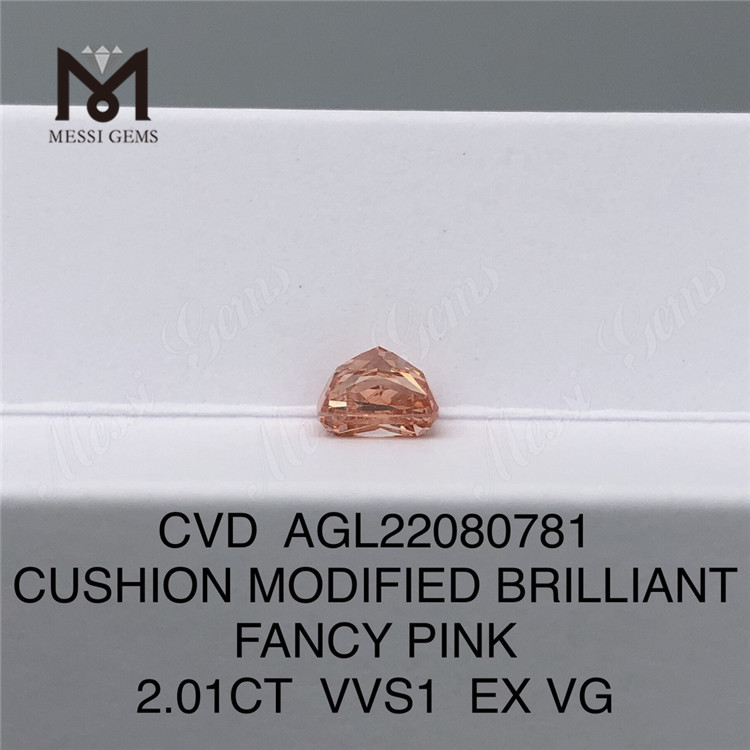 2.01CT CUSHION MODIFIED BRILLIANT FANCY ROSA VVS1 EX VG CVD lab diamond AGL22080781