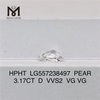 3.17CT D VVS2 VG VG PERA diamante coltivato in laboratorio HPHT