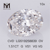 Diamante coltivato in laboratorio CVD da 1,51 ct G VS1 OVAL VG VG