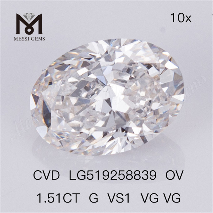 Diamante coltivato in laboratorio CVD da 1,51 ct G VS1 OVAL VG VG