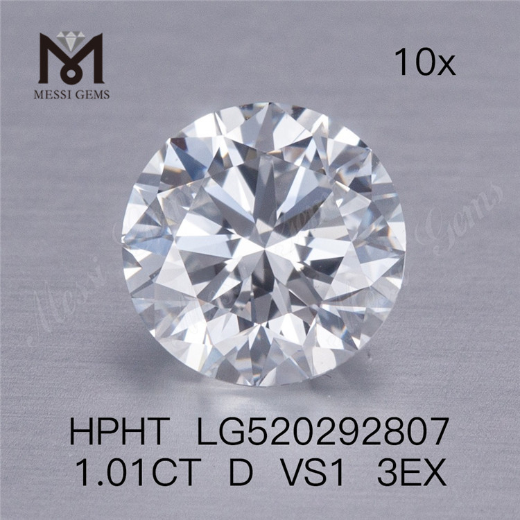 Diamante coltivato in laboratorio HPHT da 1,01 ct D VS1 3EX a taglio rotondo