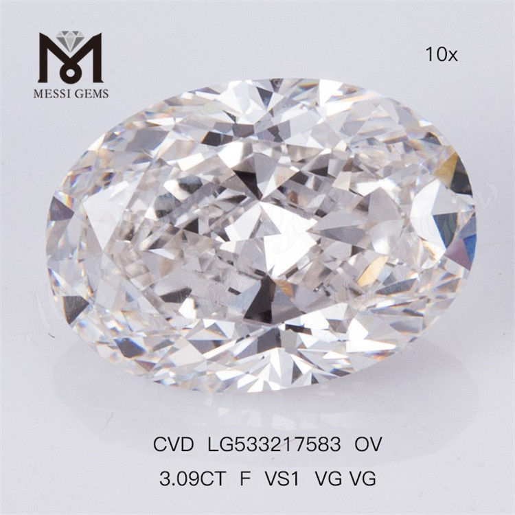 3.09ct F VS1 VG VG CVD Lab Diamonds OVALE Certificato IGI