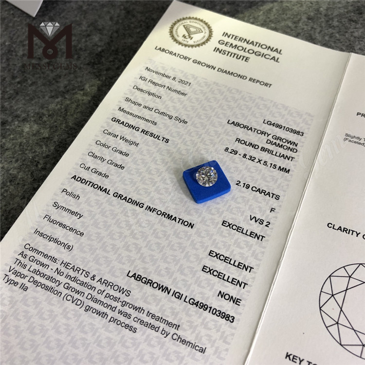 2.19CT F VVS2 3EX diamante coltivato in laboratorio CVD