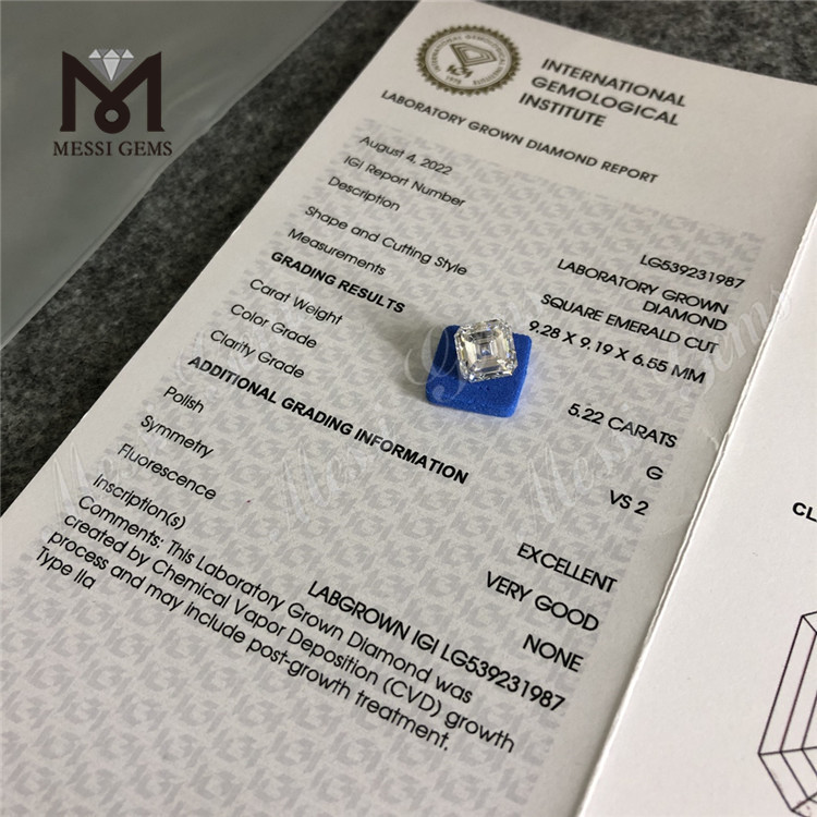Diamante da laboratorio sciolto economico da 5,22 ct AS CUT G VS2 prezzo di fabbrica dei diamanti coltivati ​​in laboratorio di altissima qualità