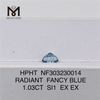 1.03CT SI1 RADIANT FANCY BLUE Diamante coltivato in laboratorio da 1ct HPHT NF303230014