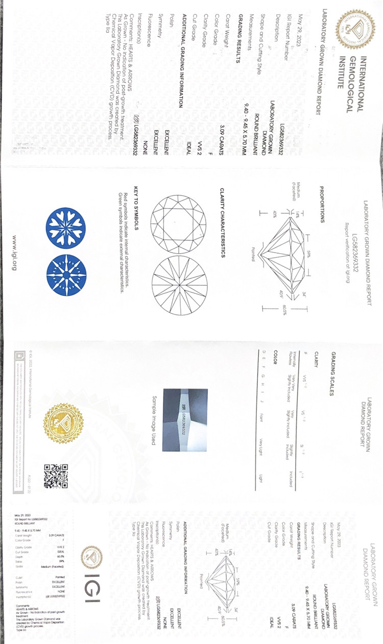 Certificato di diamante CVD da 3 ct