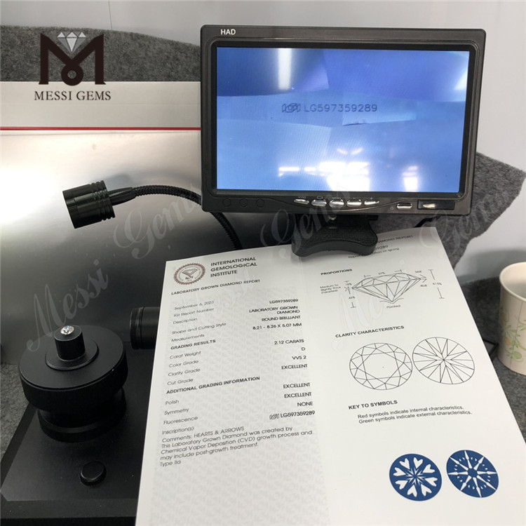 Prezzo del diamante coltivato in laboratorio Cvd da 2,12 ct D VVS2 3EX LG597359289
