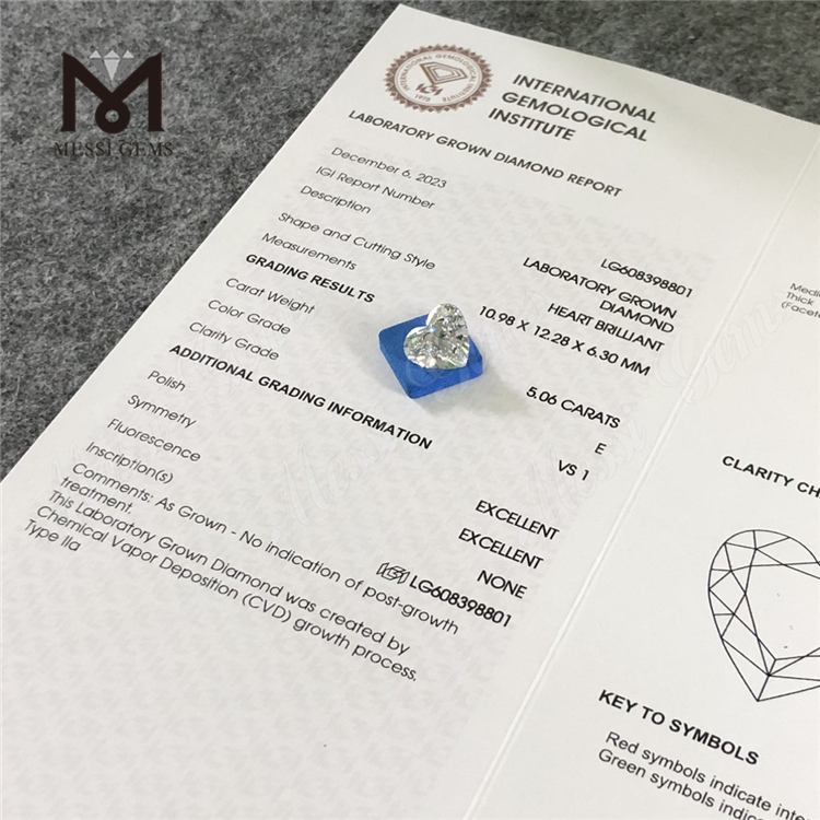 5.06CT E VS1 HS migliori diamanti creati Lusso sostenibile certificato iGI丨Messigems CVD LG608398801 