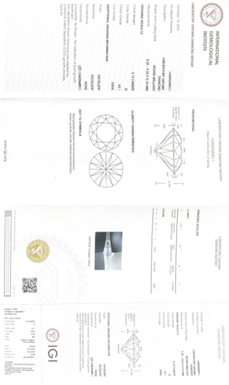 Certificato di diamante CVD da 3 ct