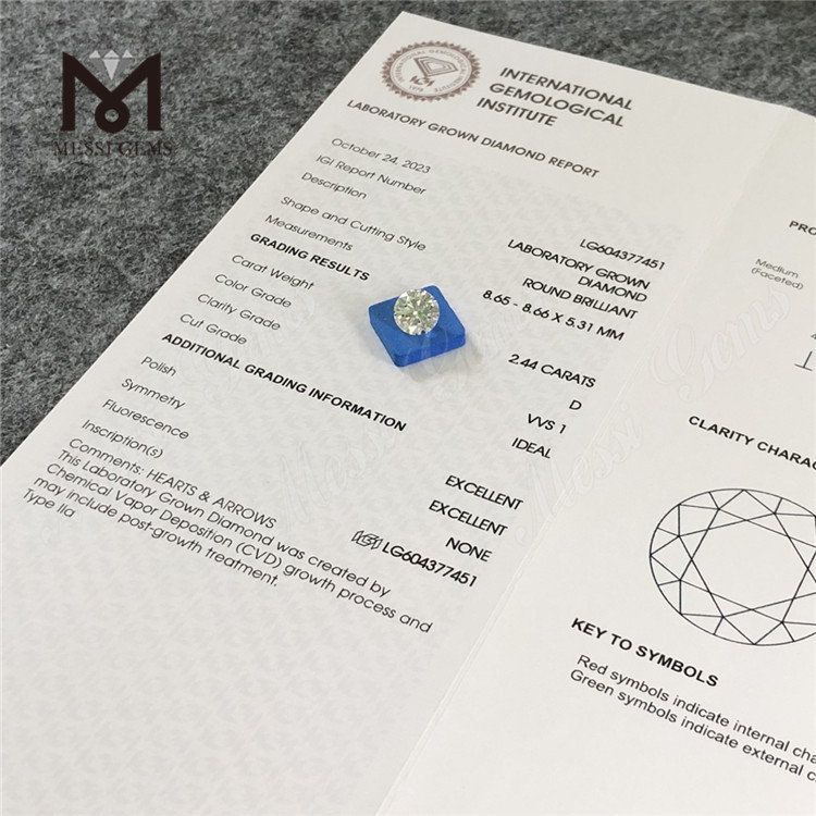 Diamanti certificati igi da 2,44 ct D VVS1 Diamante sciolto conveniente per designer di gioielli丨Messigems LG604377451